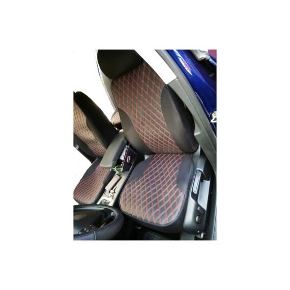 Huse auto universale 1+1 MATERIAL ROMB - Negru cusatura Rosie - - Roveli