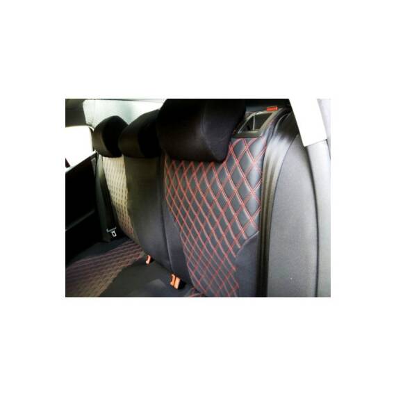 Huse auto universale 2+1 MATERIAL ROMB - Negru cusatura Rosie - - Roveli
