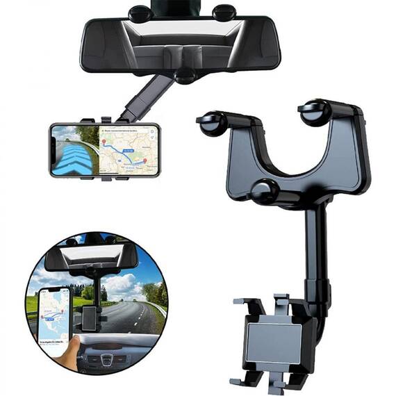 Suport auto telefon ZJ008, prindere oglinda, ajustabil, rotativ - 2- Roveli