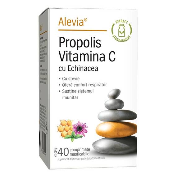 Propolis Vitamina C cu Echinacea si Stevie 40 comprimate masticabile Alevia - - Roveli