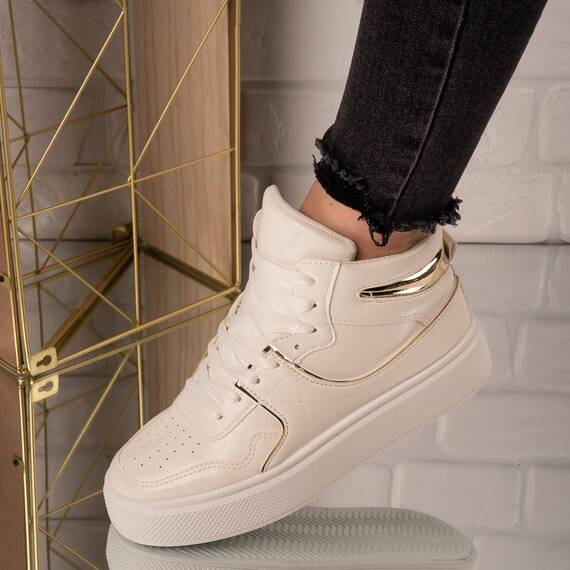 Sneakers dama Albi din piele ecologica cu insertii aurii Bonnie, Culoare (12): Alb, Marime (12): 36 - - Roveli