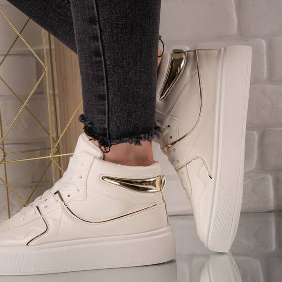 Sneakers dama Albi din piele ecologica cu insertii aurii Bonnie, Culoare (12): Alb, Marime (12): 36 - 2- Roveli