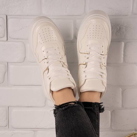 Sneakers dama Albi din piele ecologica cu insertii aurii Bonnie, Culoare (12): Alb, Marime (12): 36 - 4- Roveli