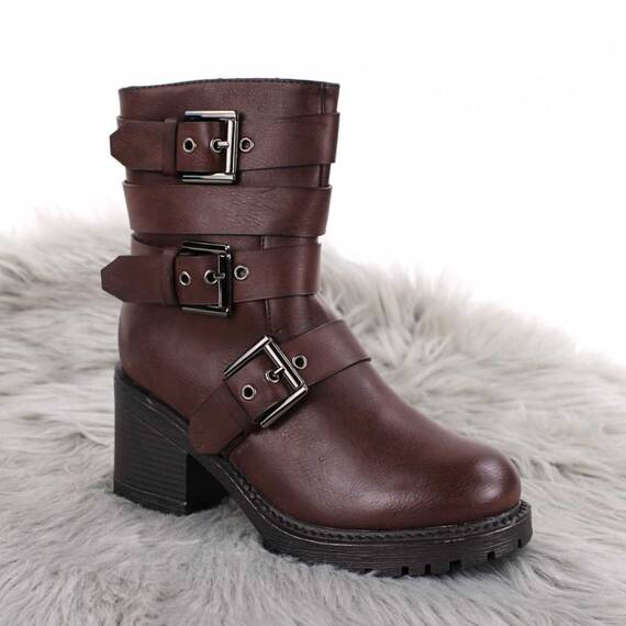 Ghete de dama imblanite, cu catarame SH379-BROWN, Culoare (12): Maro, Marime (12): 36 - - Roveli