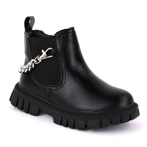 Ghete de copii, imblanite, cu talpa groasa si lant decorativ detasabil B38-BLACK, Culoare (12): Negru, Marime (12): 28 - - Roveli