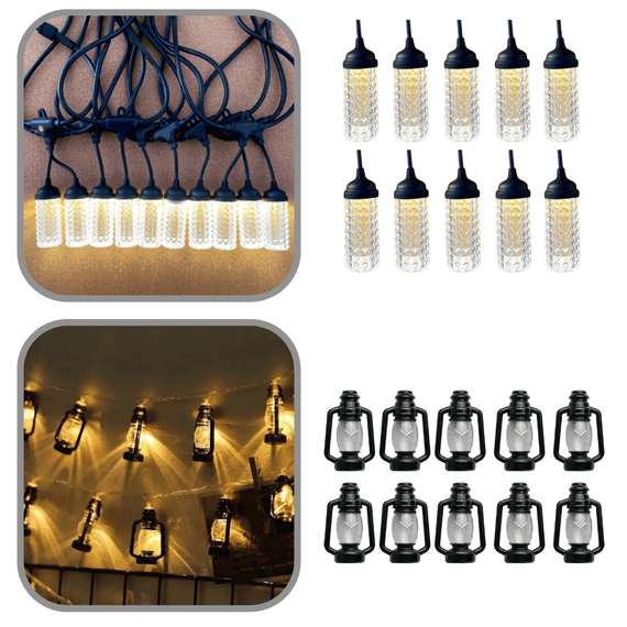 Ghirlanda luminoasa 10 metri, 10 becuri, alb cald, 220V, 2 modele - - Roveli