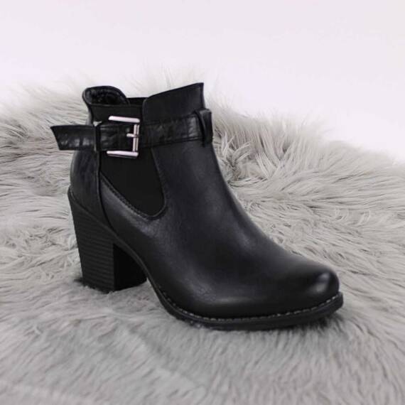Botine de dama, cu elastice laterale si bareta reglabila 52075A-BLACK, Culoare (12): Negru, Marime (12): 37 - - Roveli