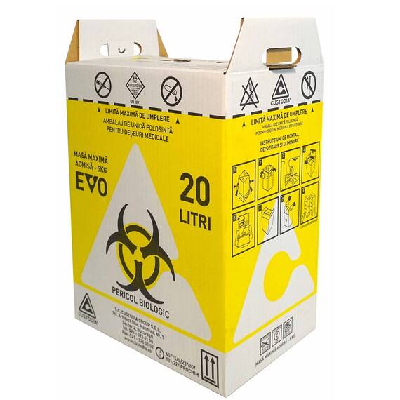 Cutie incinerare deseuri medicale 20 L+SAC BIOHAZARD - - Roveli