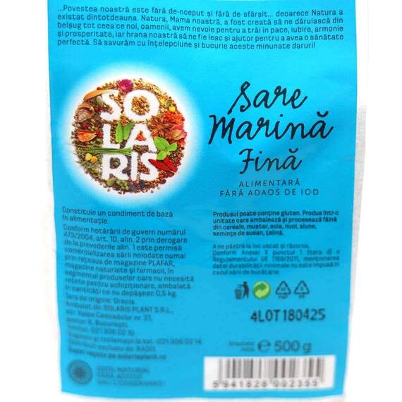 Sare Marina Fina, 500gr, Solaris - - Roveli
