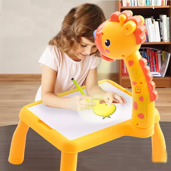 Masa Muzicala de Desen pentru copii cu Proiector, model Girafa, culoare Galben, 24 imagini, AVX-WT-222-2-YELLOW-GIRAFFE - - Roveli