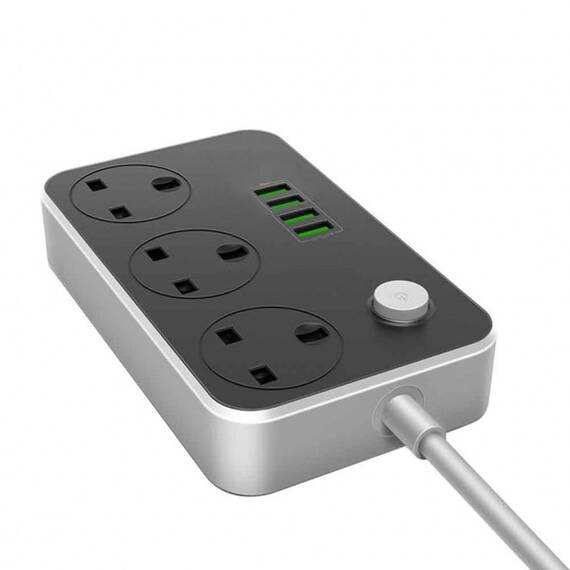 Prelungitor universal, 3 prize, 4 USB, 1.8m - - Roveli