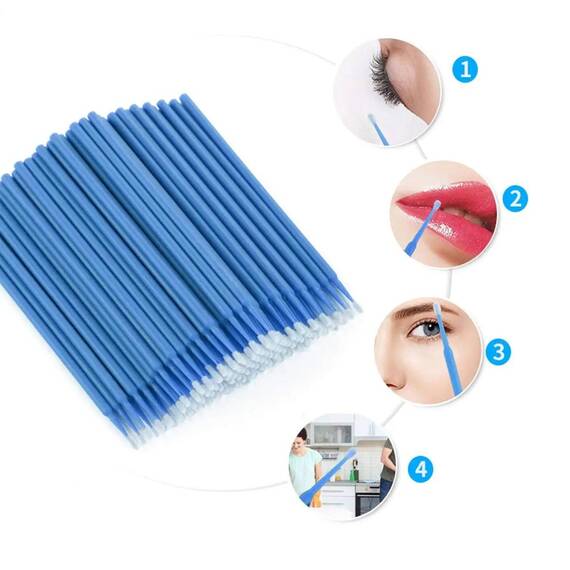 Aplicatoare Microbrush blister 2,5mm, periute aplicare primer sau remover extensii de gene, 100buc, Culoare (26): albastru - - Roveli