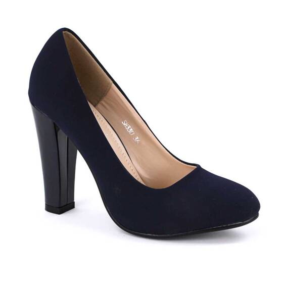 ​Pantofi de dama eleganti, cu varf rotunjit si toc inalt, lacuit SH330-BLUE, Culoare (12): Bleumarin, Marime (12): 35* - - Roveli