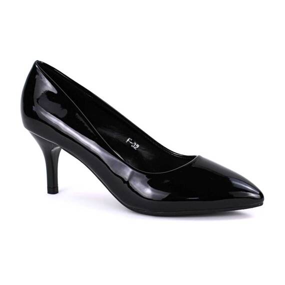 ​Pantofi eleganti de dama, stiletto , din lac, cu toc mic F-32-BLACK, Culoare (12): Negru, Marime (12): 35** - - Roveli