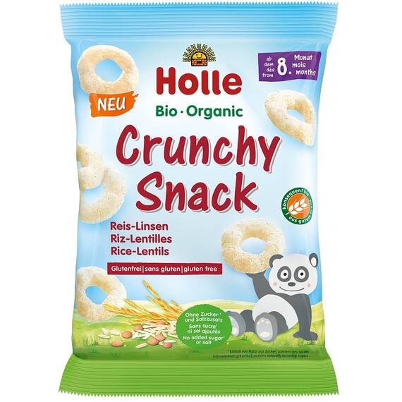 Gustare crocanta cu orez si linte bio fara gluten pentru copii 8 luni 25g Holle - - Roveli