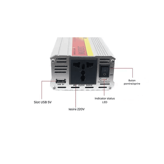 Invertor cu incarcator baterii auto, 2000W, USB, SUA2000C - 5- Roveli