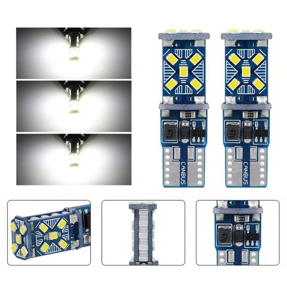 Set 2 x Becuri auto T10 15SMD 5W, 12/24V, canbus, 6000K, 1800lm - 4- Roveli