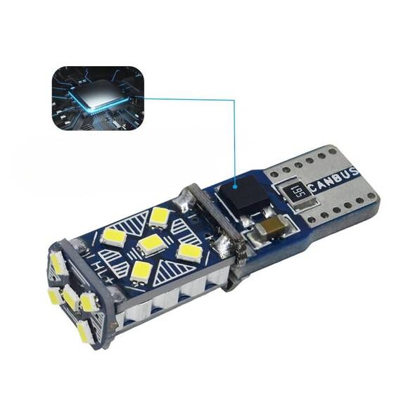 Set 2 x Becuri auto T10 15SMD 5W, 12/24V, canbus, 6000K, 1800lm - 9- Roveli