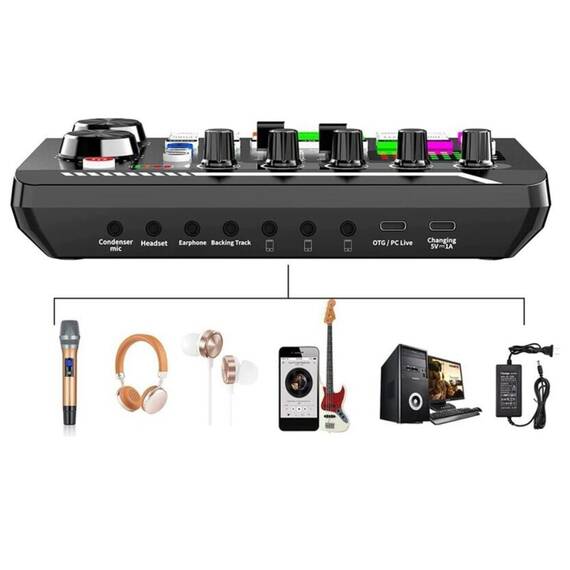 Interfata audio SK7, efecte vocale, EQ, BT, 3 canale de streaming - 2- Roveli