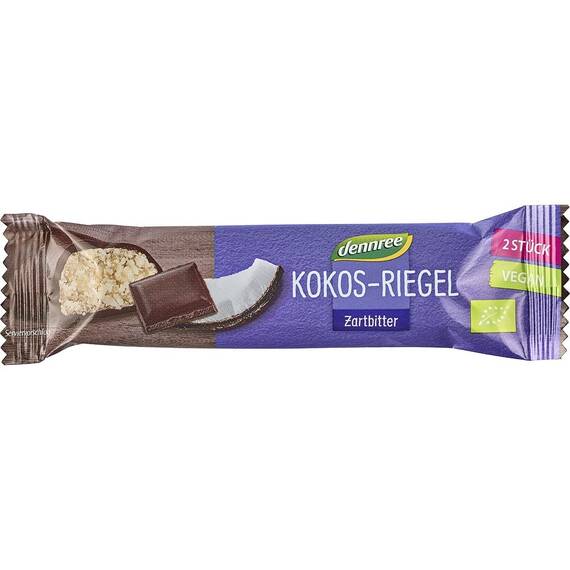 Baton bio de cocos cu glazura de ciocolata amaruie 40g Dennree - - Roveli