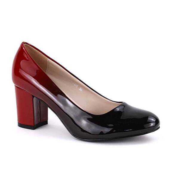 Pantofi de dama lacuiti, cu varf rotunjit si toc mediu, in degrade SH500A-BLACK/RED, Culoare (12): Negru, Rosu, Marime (12): 35 - - Roveli