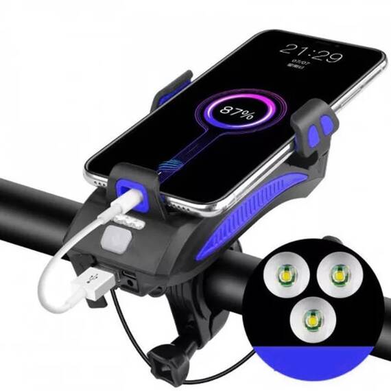 Lanterna bicicleta cu suport telefon si claxon, 319B - 4- Roveli