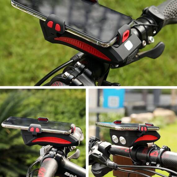 Lanterna bicicleta cu suport telefon si claxon, 319B - 12- Roveli