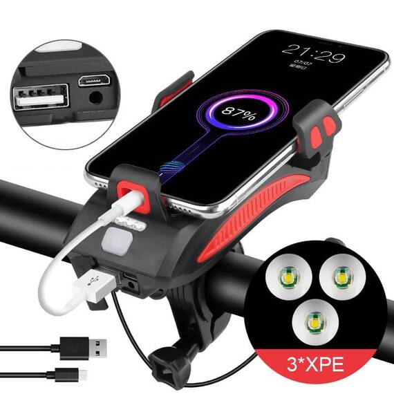 Lanterna bicicleta cu suport telefon si claxon, 319B - 13- Roveli