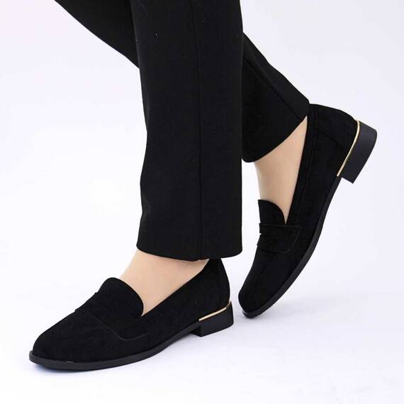 Mocasini de dama , comozi si usori ,accesorizati cu auriu pe toc Z-2-BLACK, Culoare (12): Negru, Marime (12): 36** - - Roveli