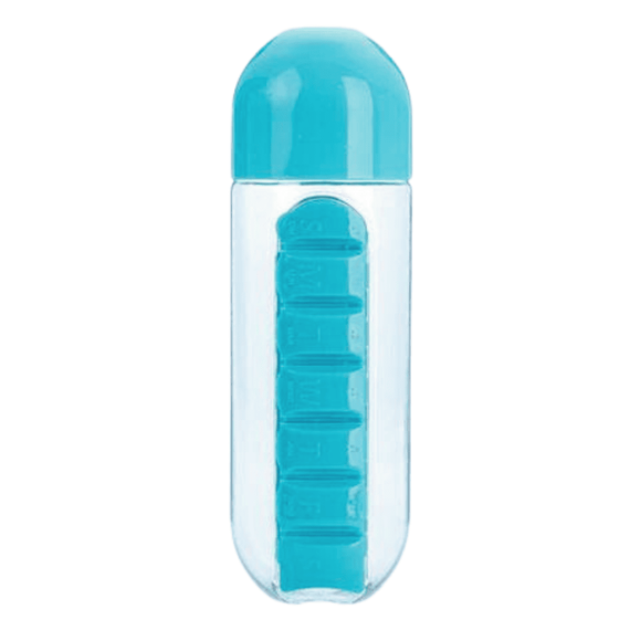 Sticla de apa cu organizator pentru pastile, 600ml, albastru - 2- Roveli