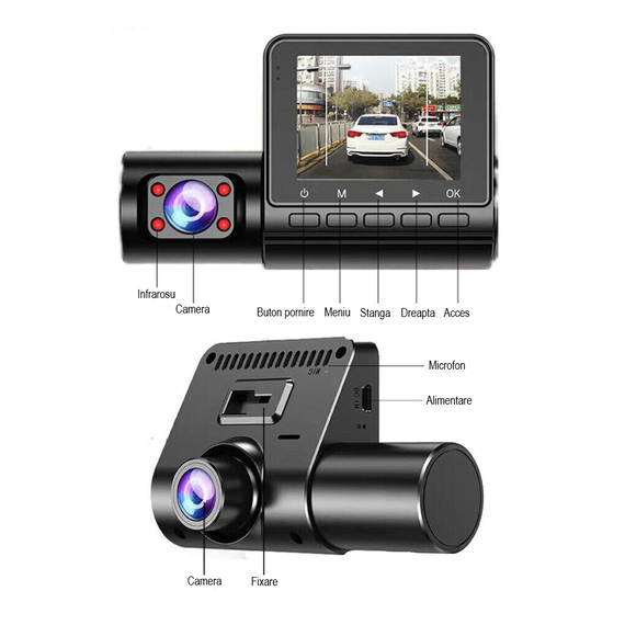 Camera auto tripla DVR, 1080P, ecran 2.4'', inregistrare automata - 4- Roveli