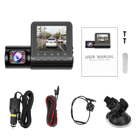 Camera auto tripla DVR, 1080P, ecran 2.4'', inregistrare automata - 9- Roveli