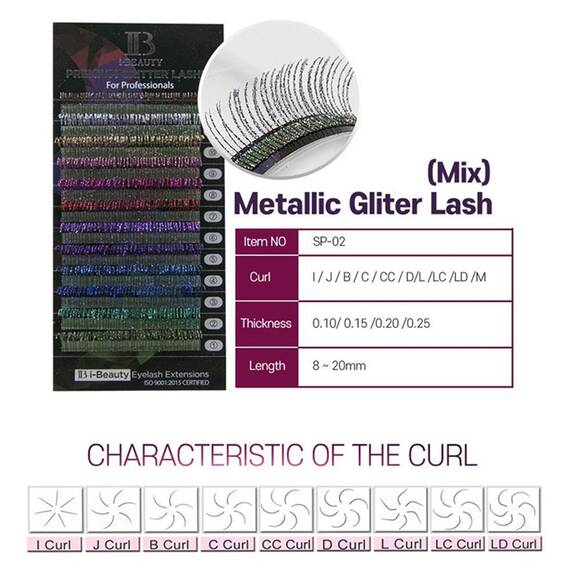 Extensii de gene cu sclipici curbura D Ibeauty Premium Glitter, extensii gene premium, 12 linii, Culoare (26): multicolor, Grosime (26): 0.10, Lungime (26): 11 mm - - Roveli