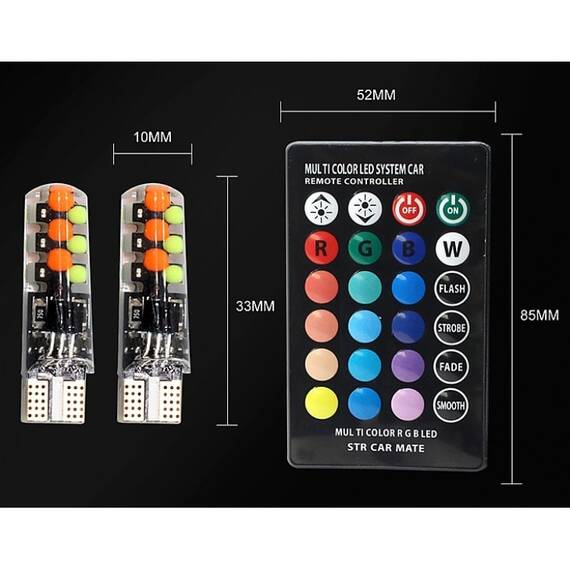 Set 2 x becuri auto colorate pozitie T10, telecomanda, 12V, 6LED - 4- Roveli