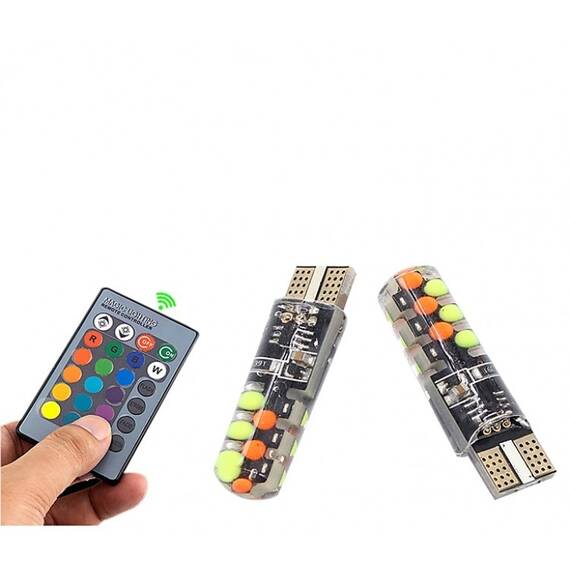 Set 2 x becuri auto colorate pozitie T10, telecomanda, 12V, 6LED - 6- Roveli