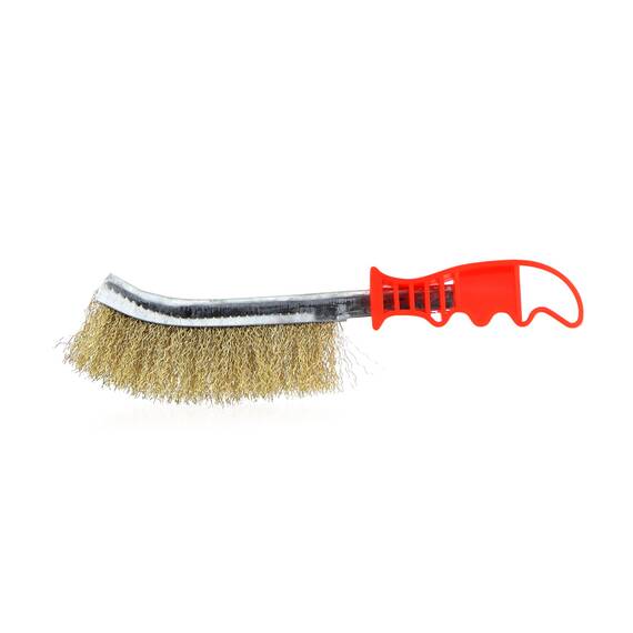 Perie de sarma cu peri sertizati, placati cu alama si maner din platic, lungime totala 25,5 cm - - Roveli
