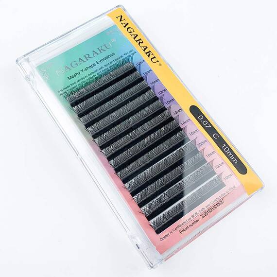 Extensii de gene curbura D Nagaraku 2D YY, extensii gene premium, 16 linii, Grosime (26): 0.07, Lungime (26): mix (8-15) mm - 2- Roveli