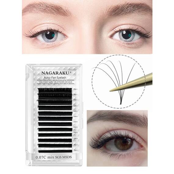Extensii de gene curbura D Nagaraku Auto-Fans, extensii gene premium pentru volum , 16 linii, Culoare (26): negru, Grosime (26): 0.05, Lungime (26): mix (8-15) mm - 4- Roveli