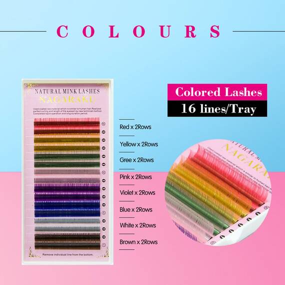 Extensii de gene colorate curbura C Nagaraku Natural Mink, extensii gene premium, 16 linii, Culoare (26): multicolor, Grosime (26): 0.12, Lungime (26): 9 mm - 2- Roveli