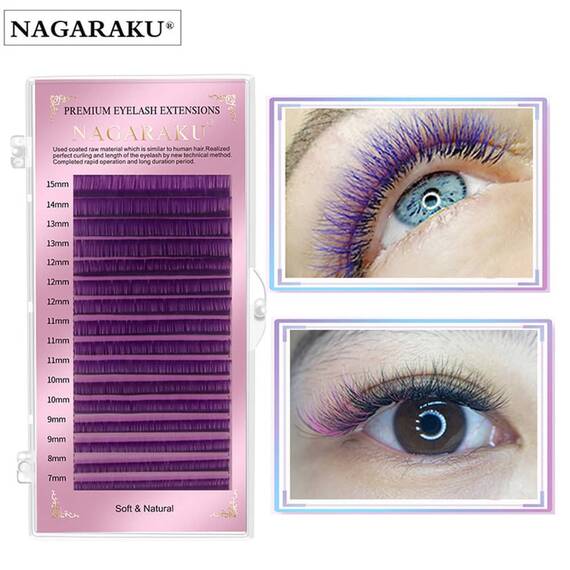 Extensii de gene curbura C Nagaraku Mix mov, extensii gene premium, 16 linii, Culoare (26): mov, Grosime (26): 0.07, Lungime (26): mix (7-15) mm - 2- Roveli