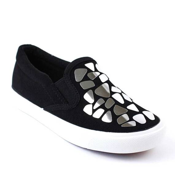 Espadrile de copii accesorizate,  comode si usoare D001-2-BLACK/SILVER, Culoare (12): Argintiu, Alb, Negru, Marime (12): 35 - - Roveli