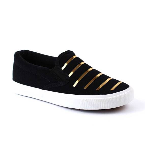 Espadrile de copii accesorizate,  comode si usoare D002-1-BLACK/GOLD, Culoare (12): Alb, Negru + Gold, Marime (12): 33 - - Roveli