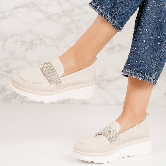 Pantofi dama casual din piele ecologica Bej Yime, Culoare (12): Bej, Marime (12): 37 - - Roveli
