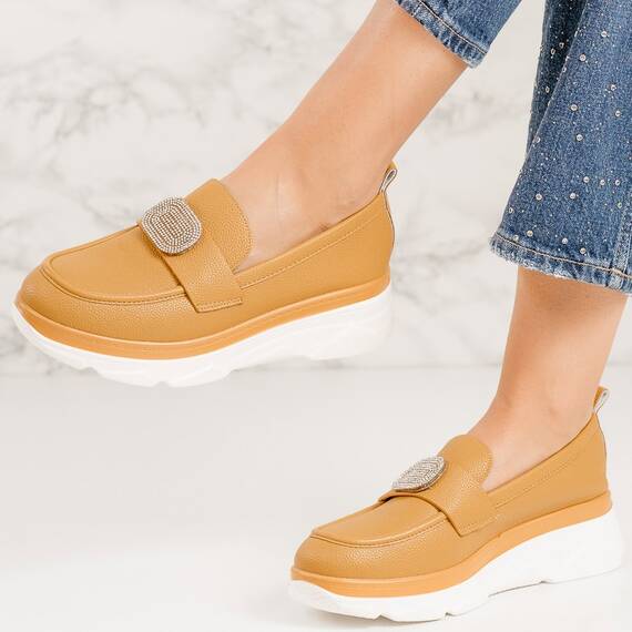 Pantofi dama casual din piele ecologica Galbeni  Aylin, Culoare (12): Galben, Marime (12): 39 - - Roveli