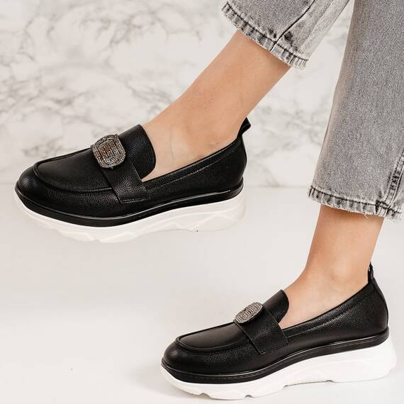 Pantofi dama casual din piele ecologica Negri Aylin, Culoare (12): Negru, Marime (12): 36 - - Roveli
