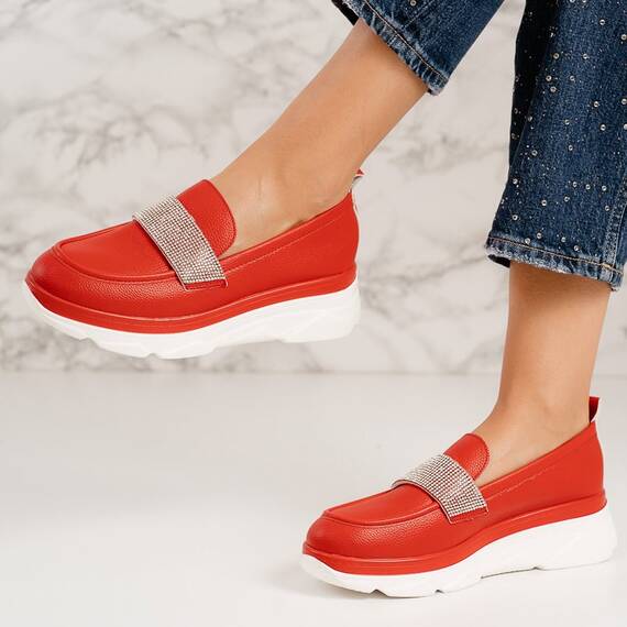 Pantofi dama casual din piele ecologica Rosii Yime, Culoare (12): Rosu, Marime (12): 39 - - Roveli