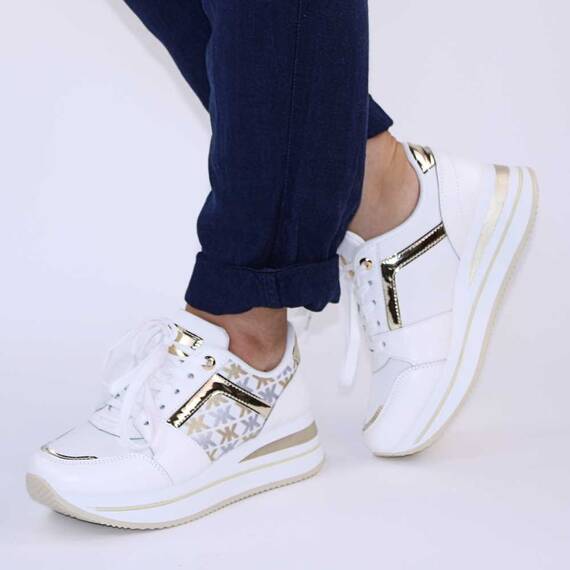 ​Sneakers casual de dama, cu platforma si insertii aurii 28706-WHITE, Culoare (12): Alb, Auriu, Marime (12): 38* - 2- Roveli