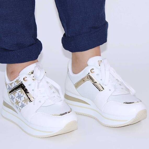 ​Sneakers casual de dama, cu platforma si insertii aurii 28706-WHITE, Culoare (12): Alb, Auriu, Marime (12): 38* - 4- Roveli