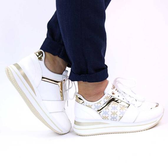 ​Sneakers casual de dama, cu platforma si insertii aurii 28706-WHITE, Culoare (12): Alb, Auriu, Marime (12): 38* - 3- Roveli