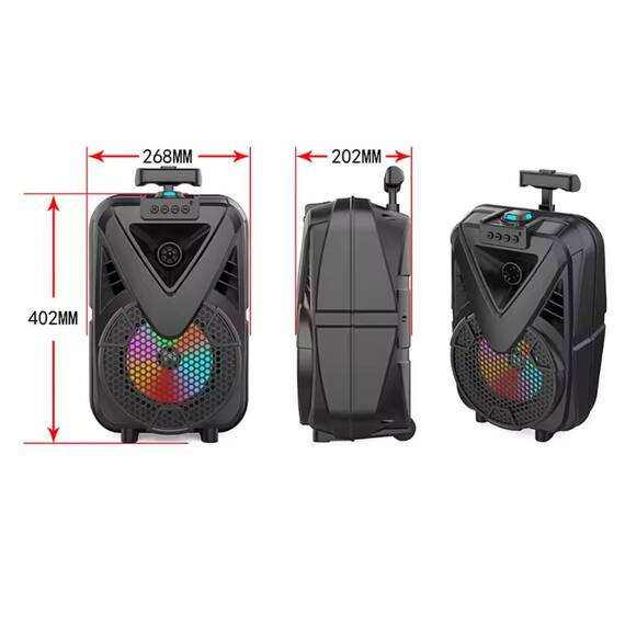 Boxa portabila ZQS8136 cu microfon, 48W PMPO, BT/FM/USB, LED RGB - 4- Roveli